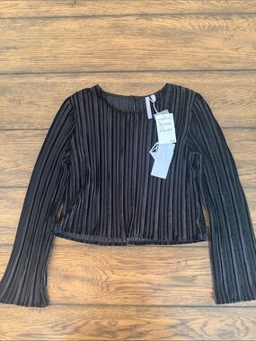 Good Luck Girl Girls' Black Crinkle Velvet Long-Sleeve Top NWT